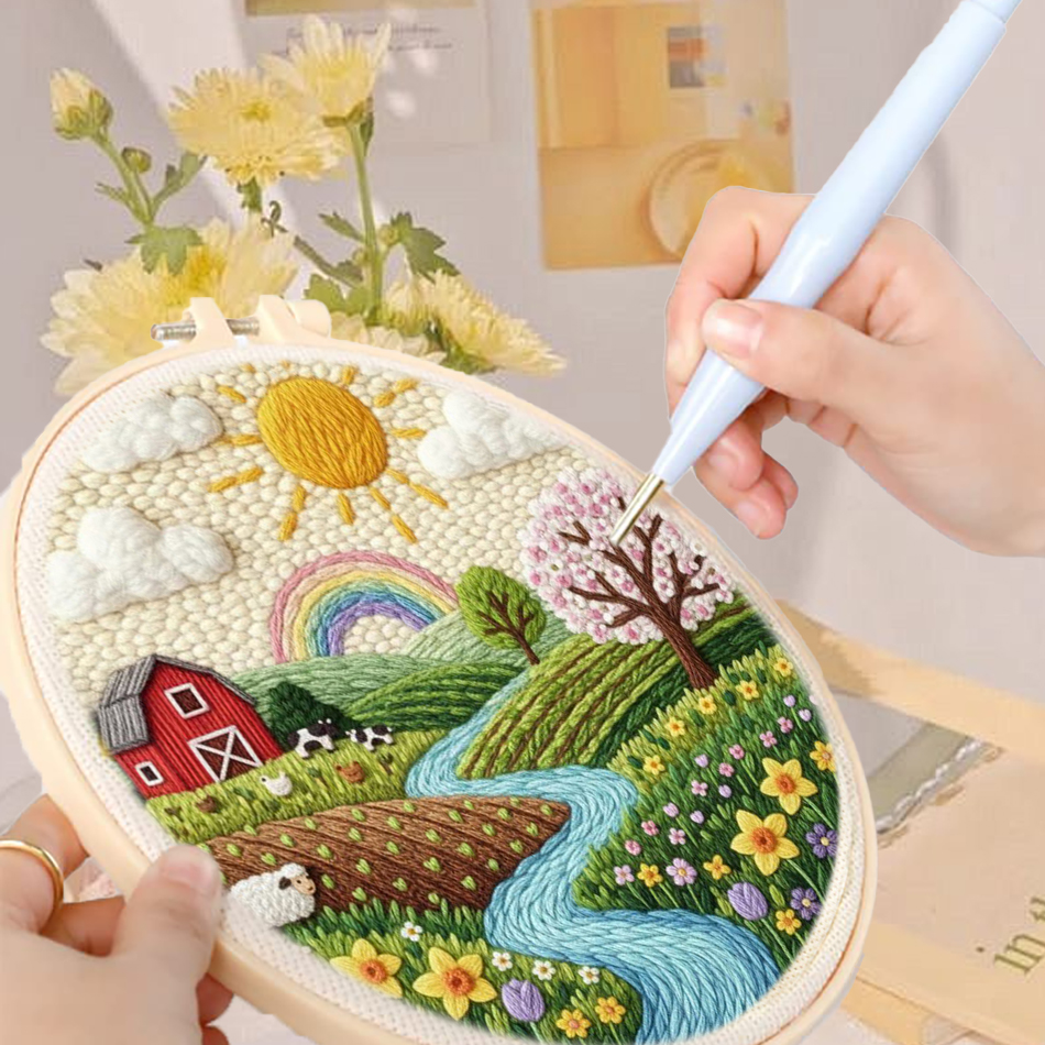 Boxing Punching Bag - 20x20cm Scenery Punch Needle Embroidery Starter