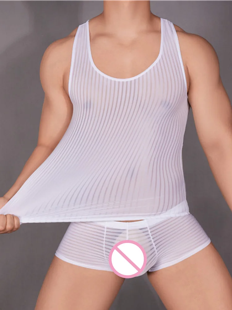 Stripe Sheer Men's Vest Sexy H - Yoga Fitness Club recensione e prezzo