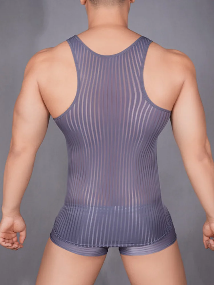 Stripe Sheer Men's Vest Sexy H - Yoga Fitness Club recensione e prezzo
