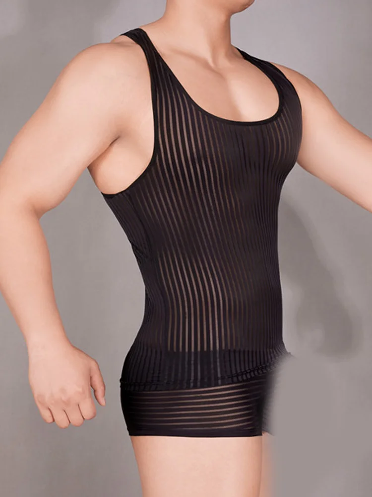 Stripe Sheer Men's Vest Sexy H - Yoga Fitness Club recensione e prezzo