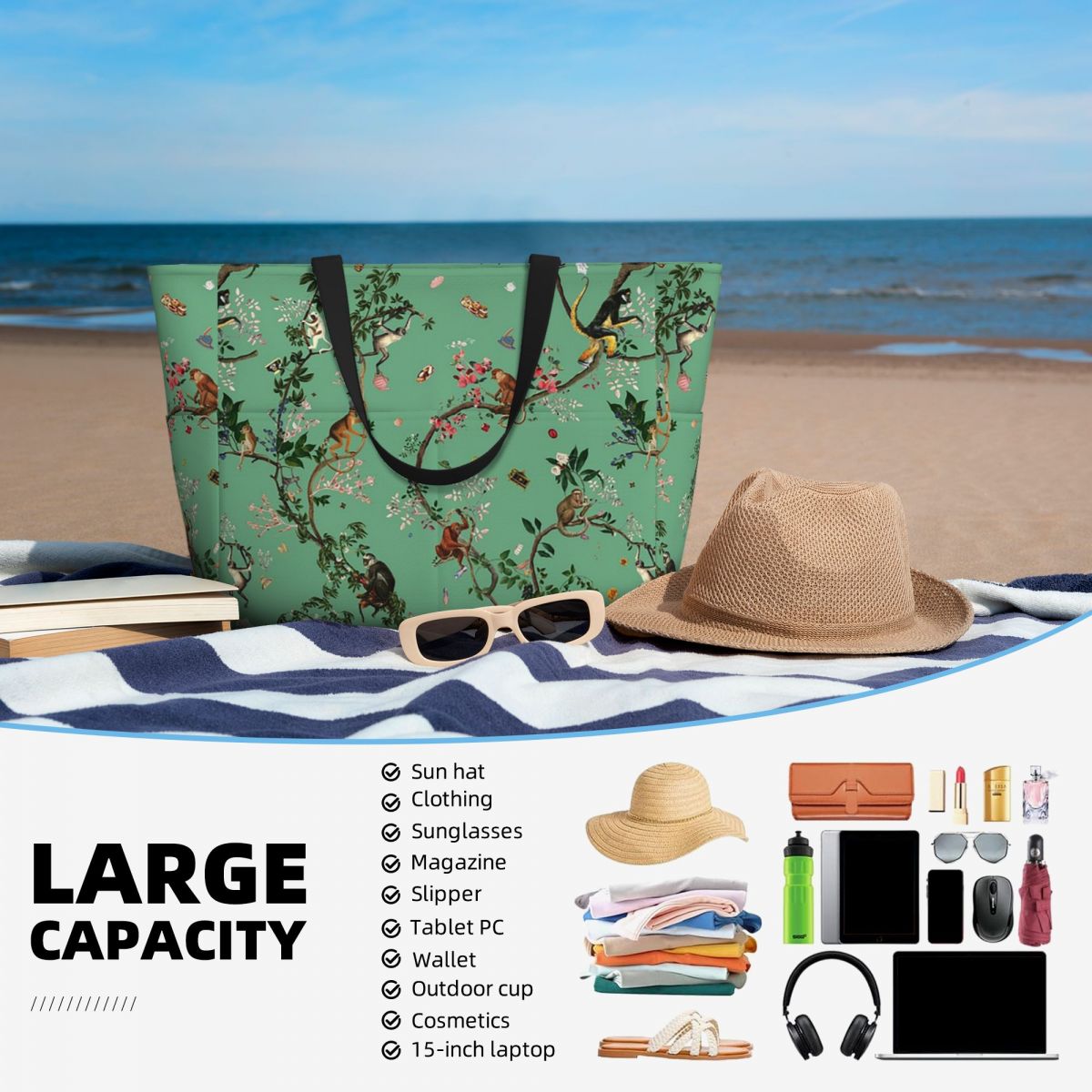 Monkey World Green Beach Tote  - Yoga Fitness World recensione e prezzo