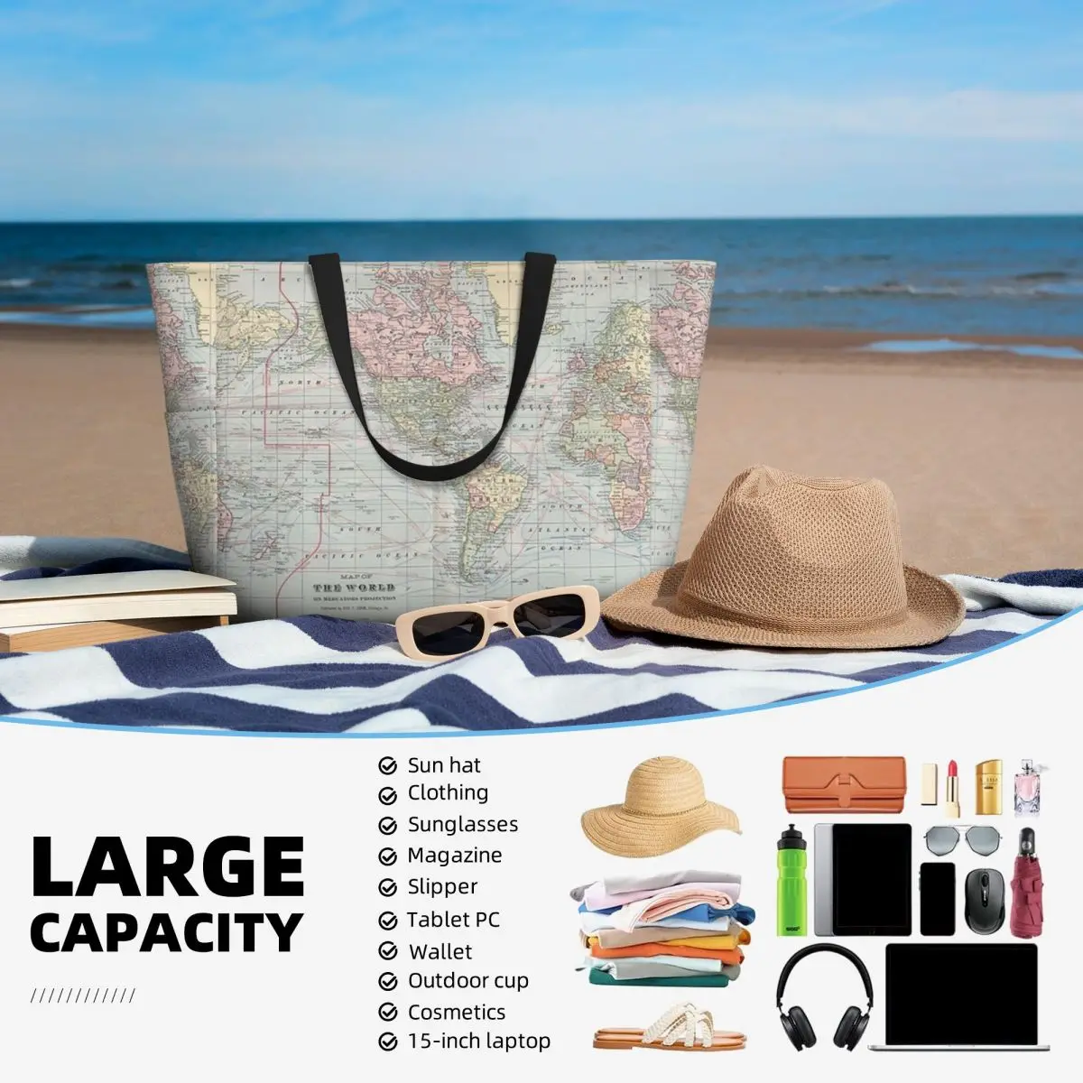 Vintage World Map 1901 Beach T - Yoga Fitness World recensione e prezzo